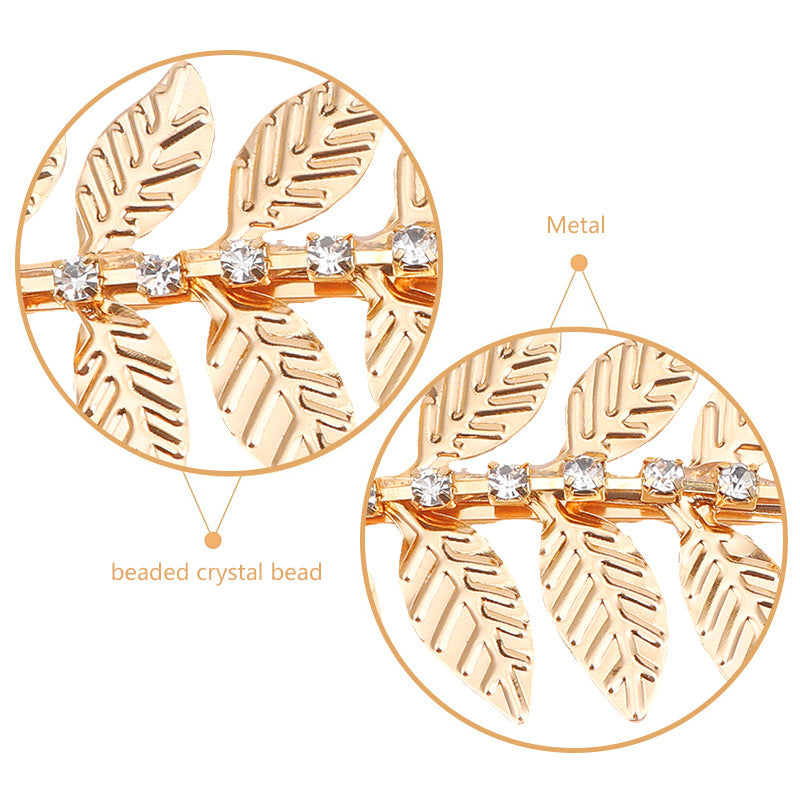 Fashion Rhinestone Gold Leaves Hairpin