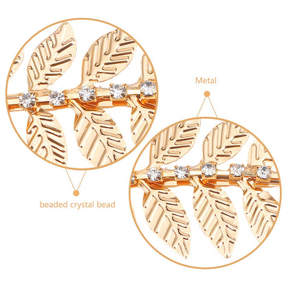 Fashion Rhinestone Gold Leaves Hairpin