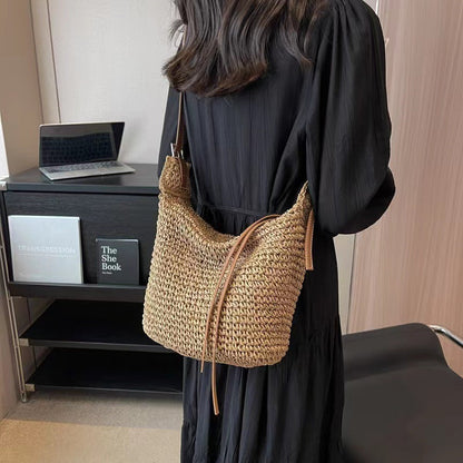 Bolso de hombro grande tejido informal bohemio