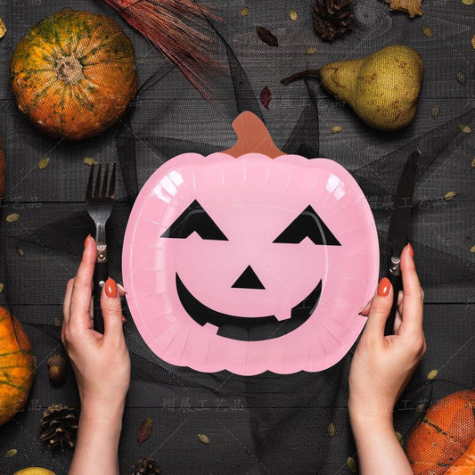 Halloween Pink Smiley Pumpkin 9-Inch Cake Plates 20 Pack