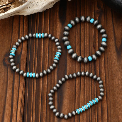 Conjunto de 3 pulseras de cuentas turquesas bohemias