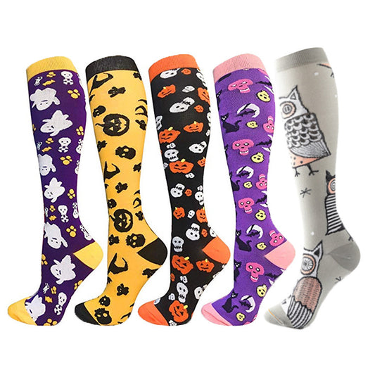 Women Fashion Halloween Pumpkin Spooky Skull Compression Socks