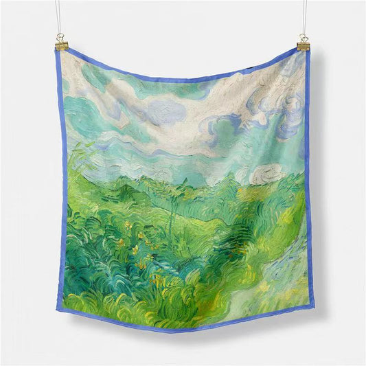 Bufanda de satén a rayas con estampado floral de elefante para mujer