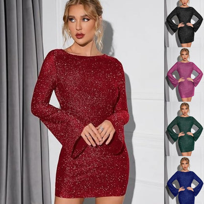Minivestido sexy con lentejuelas y espalda descubierta con cordones para mujer