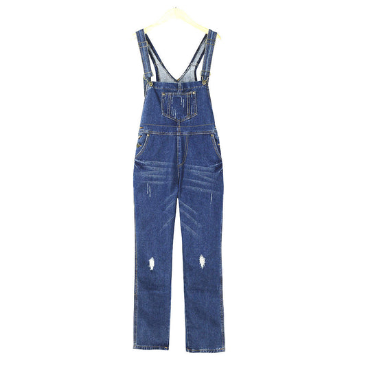 Women Fashion Casual Loose Ripped Denim Jumpsuits