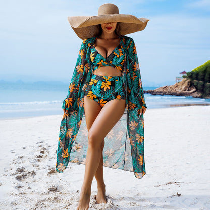 Women Fashion Print Swimsuit Three-Piece Set