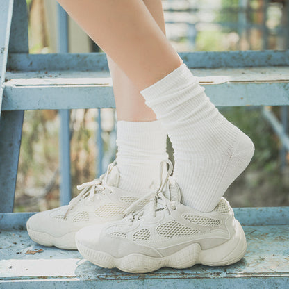 Calcetines de algodón apilados para mujer, color liso, grosor medio