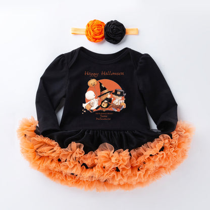 Pelele informal de algodón con estampado de calabaza para niñas pequeñas