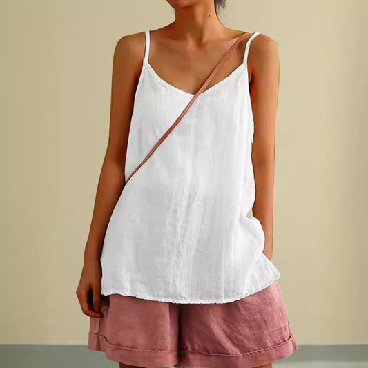 Women Casual Solid Color Cotton Linen Camisole