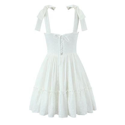 Women'S Solid Color Embroidered V-Neck Sleeveless Dress