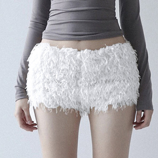 Pantalones cortos de felpa de cintura alta de color sólido sexys a la moda para mujer
