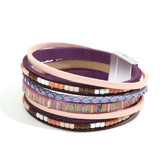 Bohemian Multilayer Leather Magnet Buckle Bracelet