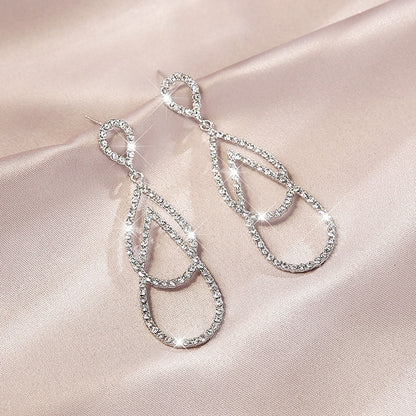 Women Fashion Exaggerated Geometric Long Zircon Earrings