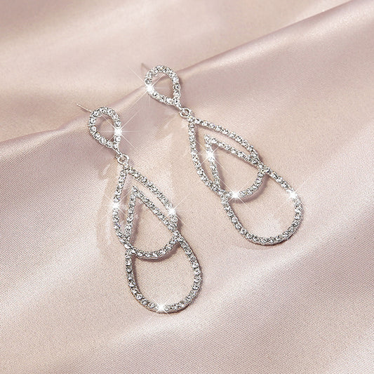 Women Fashion Exaggerated Geometric Long Zircon Earrings