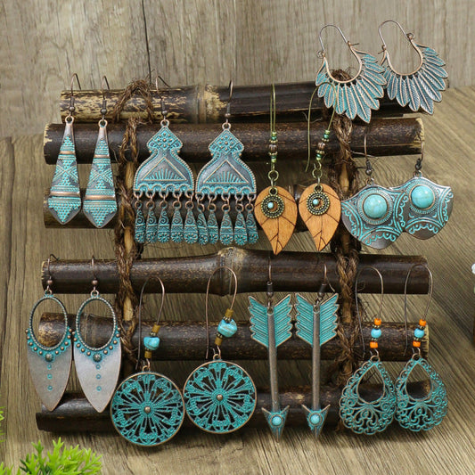 Boucles d'oreilles à pampilles turquoise de style ethnique bohème