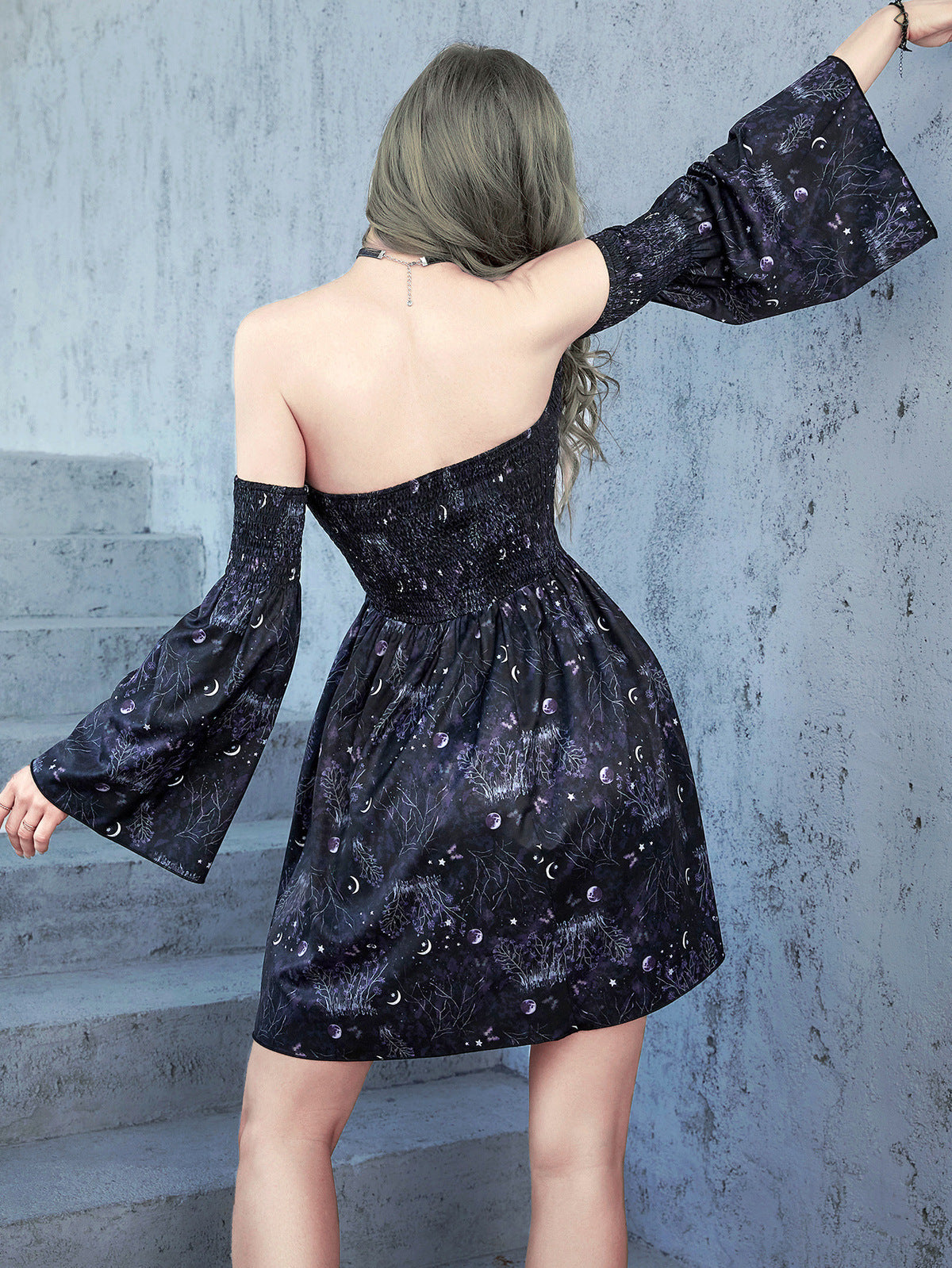 Robe sexy à épaules dénudées et imprimé gothique pour femme