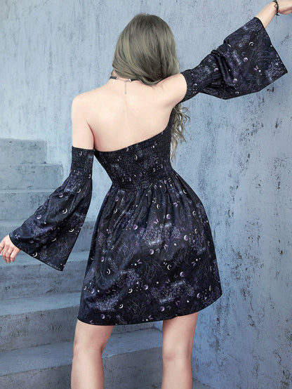 Robe sexy à épaules dénudées et imprimé gothique pour femme