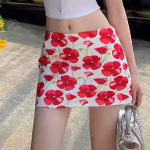 Women Fashion Sexy Plaid Fruit Print Skirt