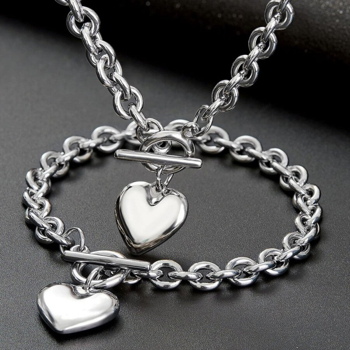 Conjunto de collar y pulsera con forma de corazón sencillo a la moda para mujer