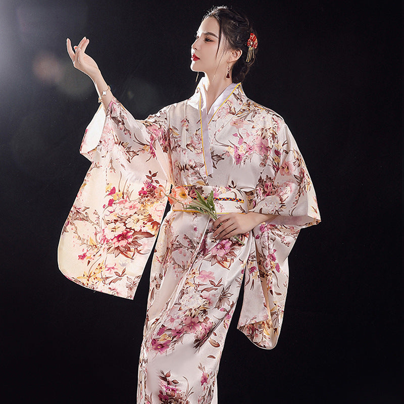 Fashion Vintage Japanese Kimono Women Satin Large Size Pajamas