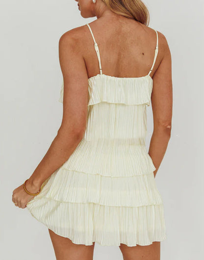 Women Fashion Sexy Solid Color Multi-Layer Ruffle Dress