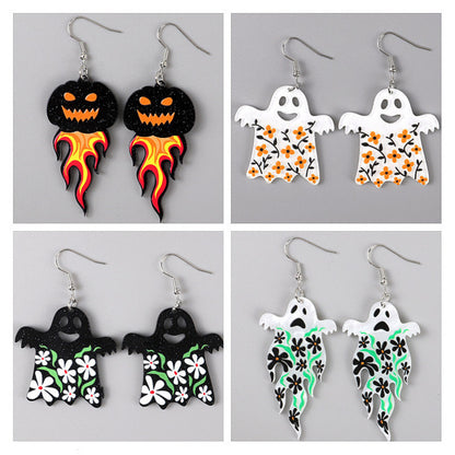 Halloween Women Horror Funny Flame Ghost Skull Earrings