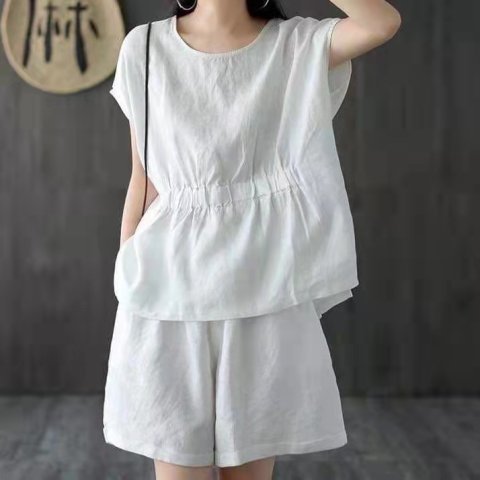 Women Fashion Casual Cotton Linen Two-Piece Set