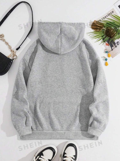 Sweat à capuche ample et décontracté pour femme avec imprimé lettres