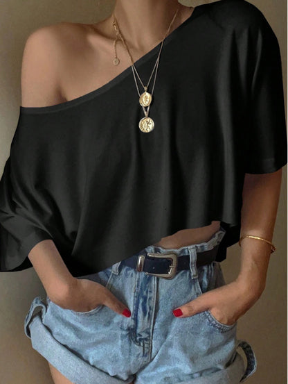 Camiseta informal de manga corta de color liso para mujer