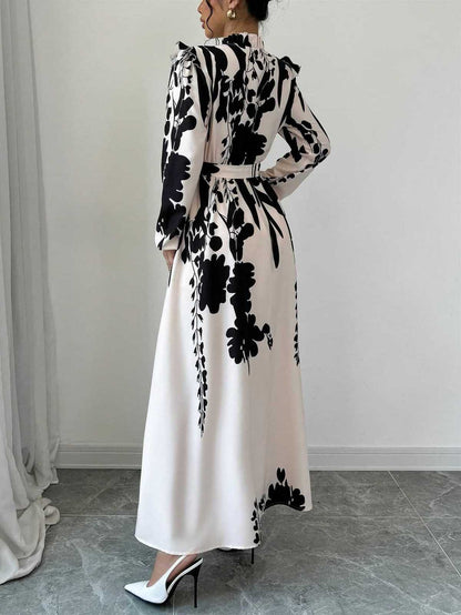 Vestido elegante de manga larga con estampado floral para mujer
