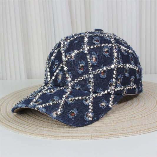 Fashion Casual Denim Rhinestone Sequins Baseball Cap
