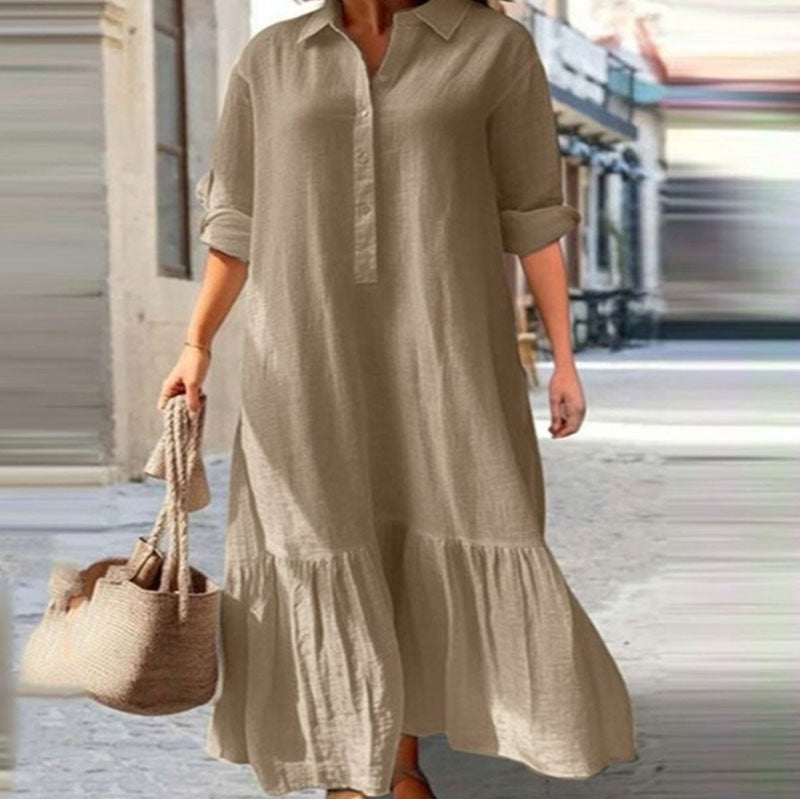 Robe longue décontractée en coton et lin pour femme, grande taille