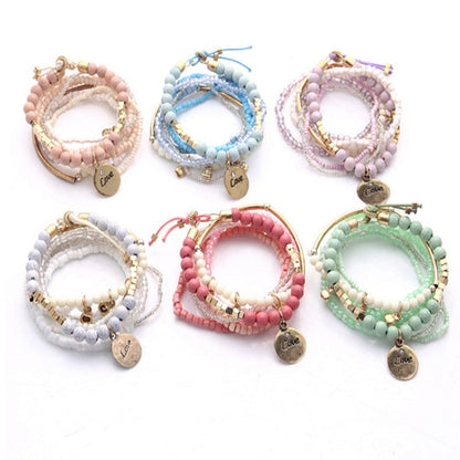 Conjunto de pulseras de cuentas multicapa estilo bohemio retro para mujer