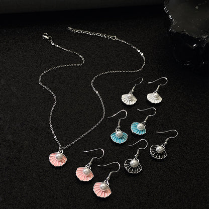 Fashion Exquisite Pearl Shell Necklace Earrings Set - Marine Organisms Style