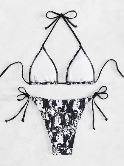 Bikini dos nu sexy à blocs de couleurs pour femmes