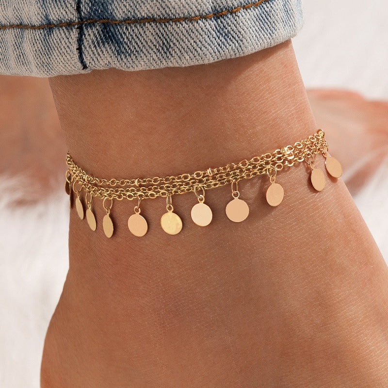 Tobillera con borlas multicapa estilo bohemio para mujer
