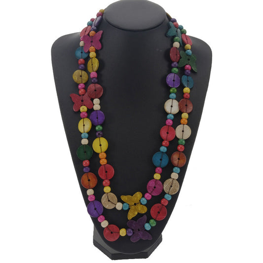 Collar largo bohemio de cuentas de madera tejidas para mujer