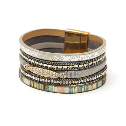 Pulsera magnética de cuero multicapa bohemia