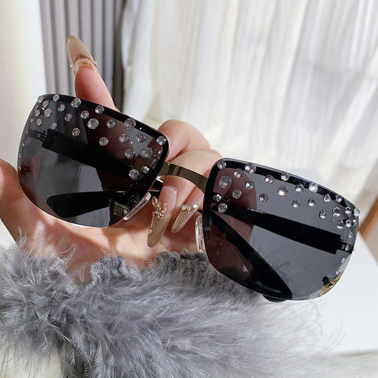 Women Fashion Rhinestone Gradient Large Frame Sunglasses