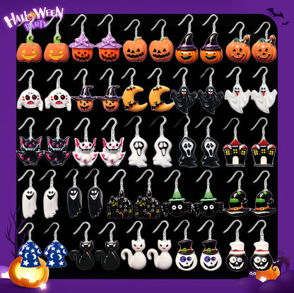 Pendientes de resina con diseño divertido de murciélago, calabaza y fantasma para Halloween para mujer