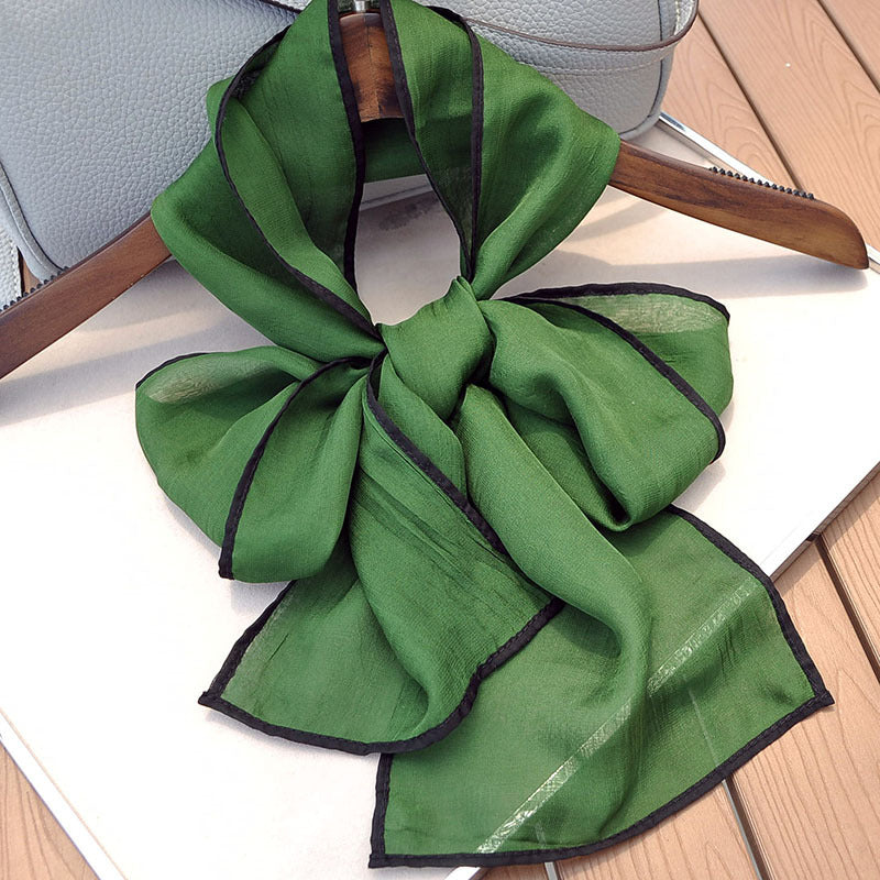 Bufanda de seda larga y pequeña de color liso a la moda para mujer, estilo elegante