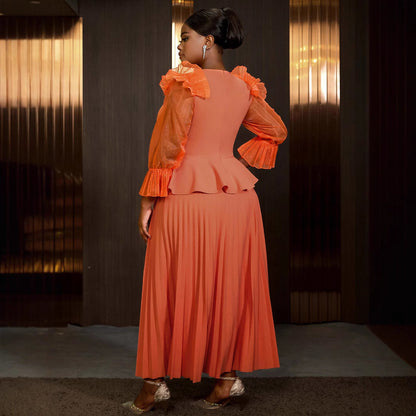 African Women Puff Sleeve Pleated Club Dress