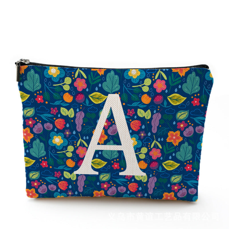 Bolsa de cosméticos pequeña con diseño floral, impermeable, de algodón y lino