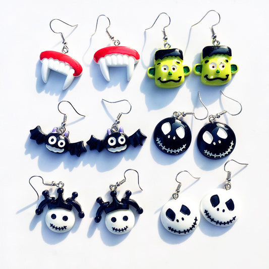 Pendientes colgantes de Halloween para mujer con murciélago, calabaza y zombi