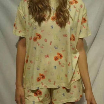 Women Casual Printed Short-Sleeve T-Shirt and Shorts Pajama Set