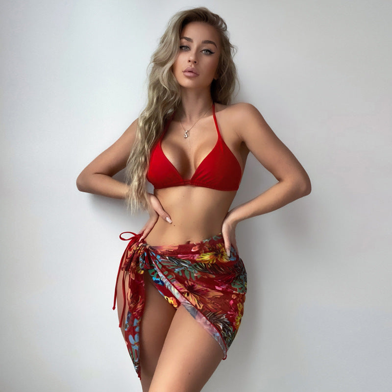 Women's Print Bikini Three-Piece Swimsuit Set