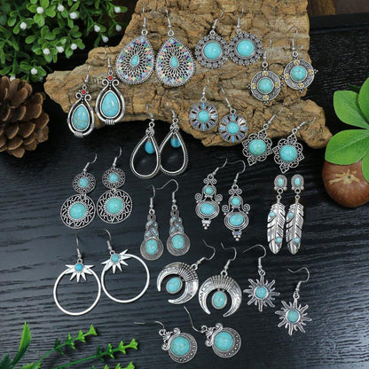 Conjunto de pendientes turquesa retro de estilo étnico bohemio