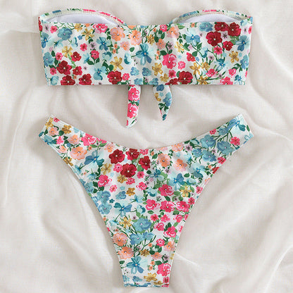 Traje de baño de bikini de tubo con estampado floral para mujer