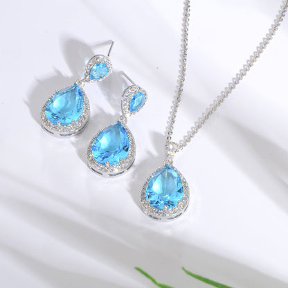Women Jewelry Water Drop Zircon Necklace Earrings Set Fashion Statement
