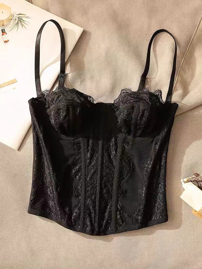 Women Fashion Sexy Solid Color Lace Corset Camisole